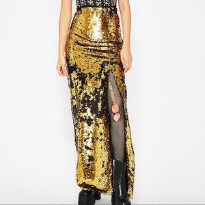Black and Gold Sequin Maxi Skirt
